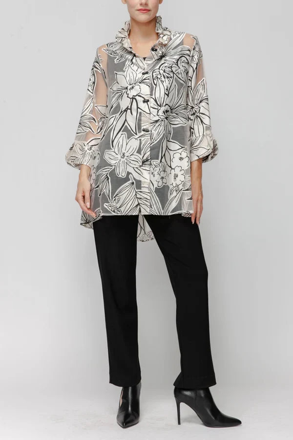 Floral Organza Blouse - Black/Cream