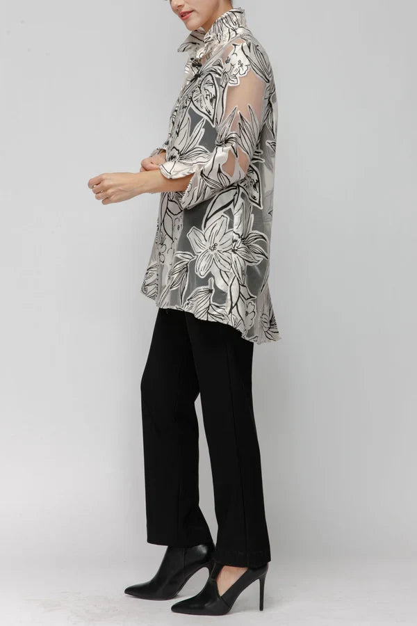 Floral Organza Blouse - Black/Cream