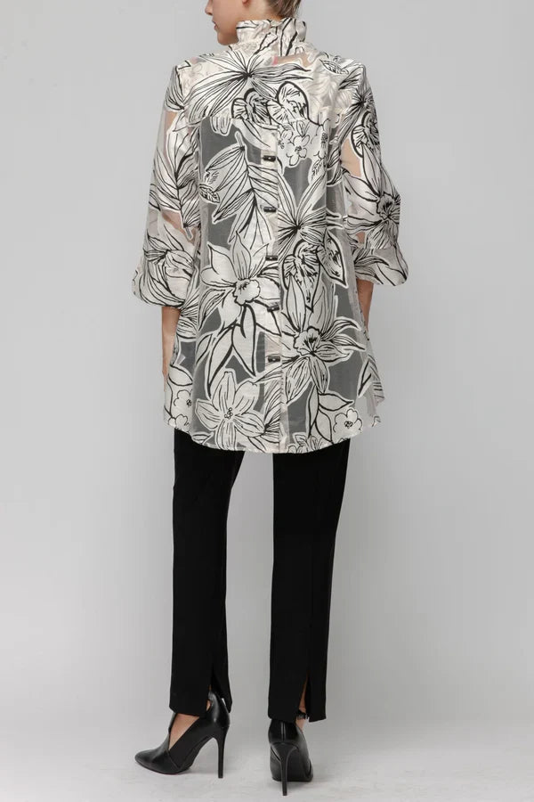 Floral Organza Blouse - Black/Cream