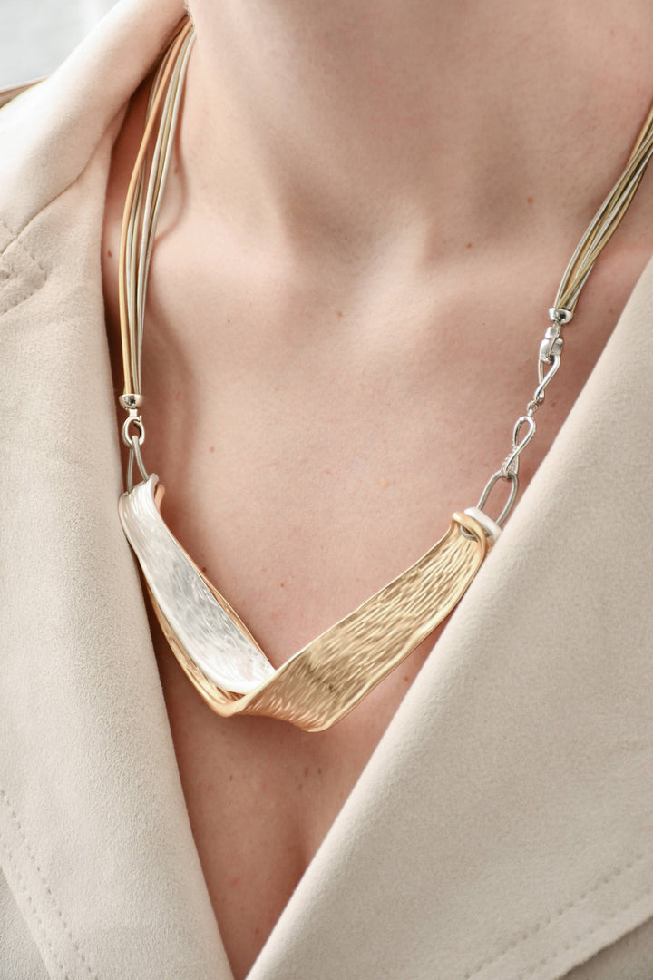 Multi Strand Piano Wire Wave Pendant Necklace