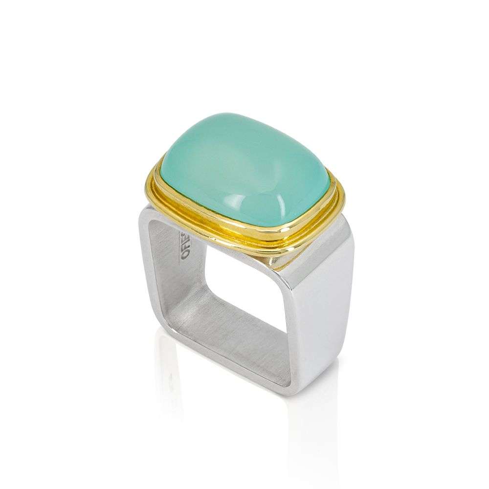 Aqua Chalcedony Cushion Square Ring