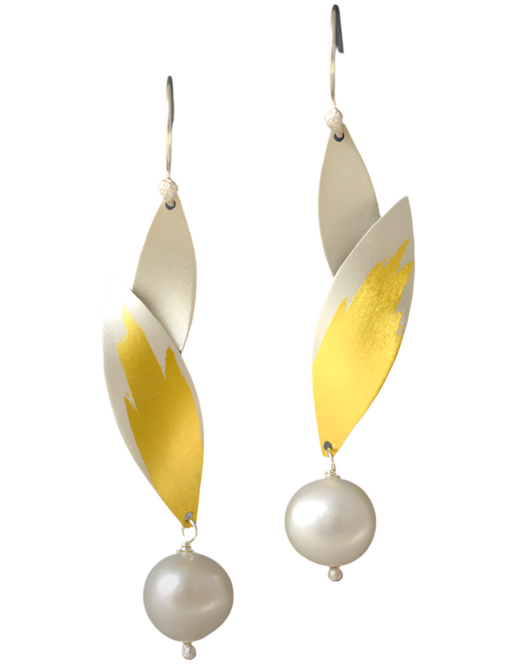 Two Leaf Pearl Earrings