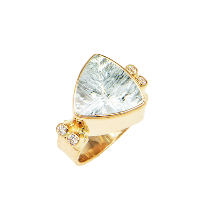 Ice Aquamarine and Diamond Faceted Ring