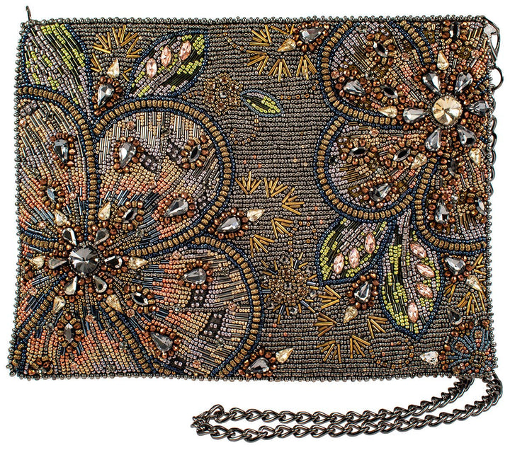 Bling It On Pewter And Gold Large Floral Beaded Crossbody