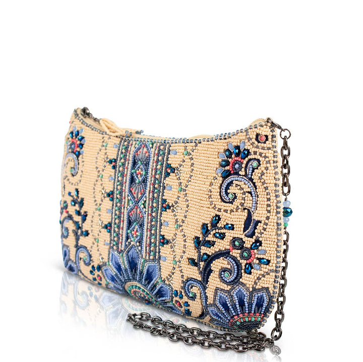 Mediterranean Mood Blue & Cream Floral Beaded Crossbody Bag