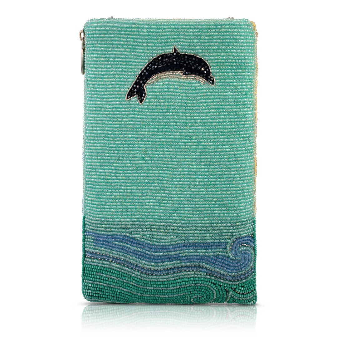 Flip For Joy Sunset and Dolphins Beaded Crossbody Phone Bag