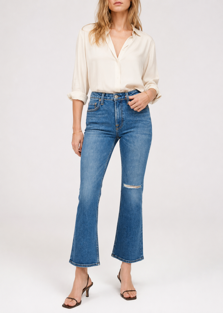 Farrah Mid Rise Kick Flare Jeans - Hope Wash