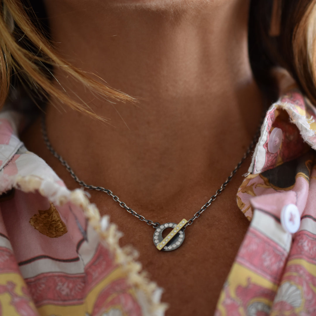 Claire Small Toggle Necklace - Silver w/ Gold Bar