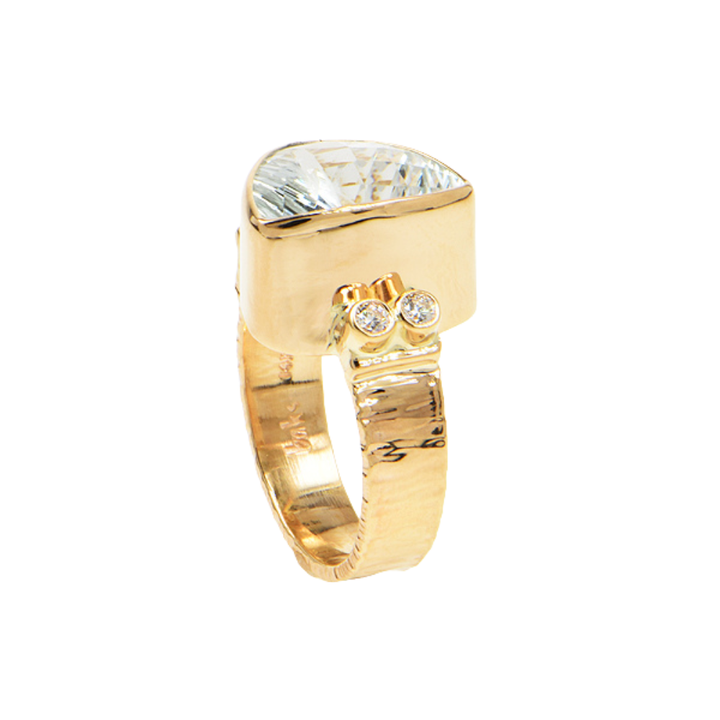 Ice Aquamarine and Diamond Faceted Ring