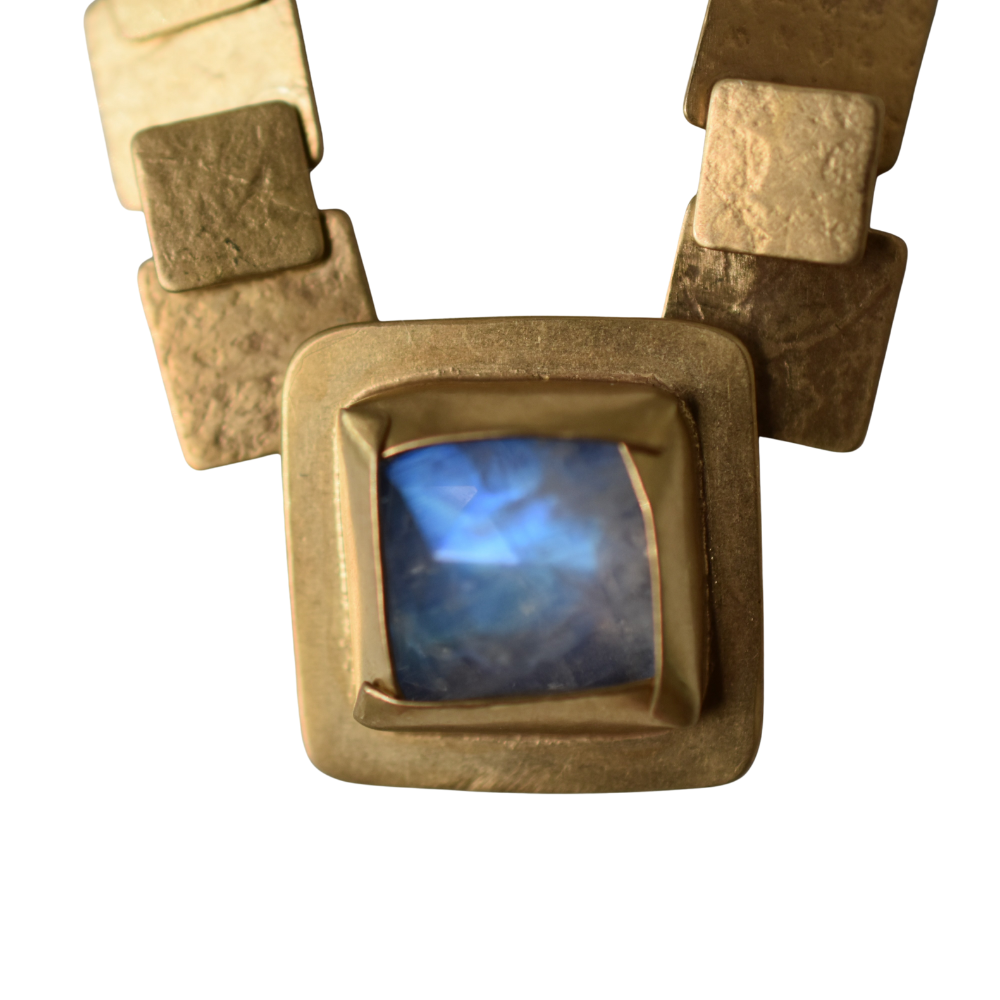 Square Pivot Necklace ~ Rainbow Moonstone