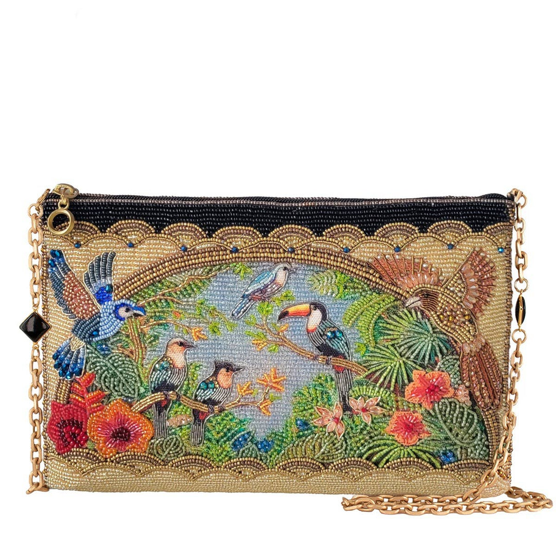 Rainforest Escape Tropical Birds Beaded Crossbody Handbag