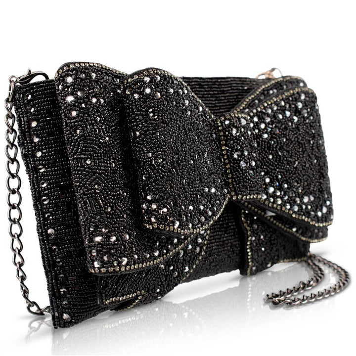 Bow Chic Sparkly Black Clutch