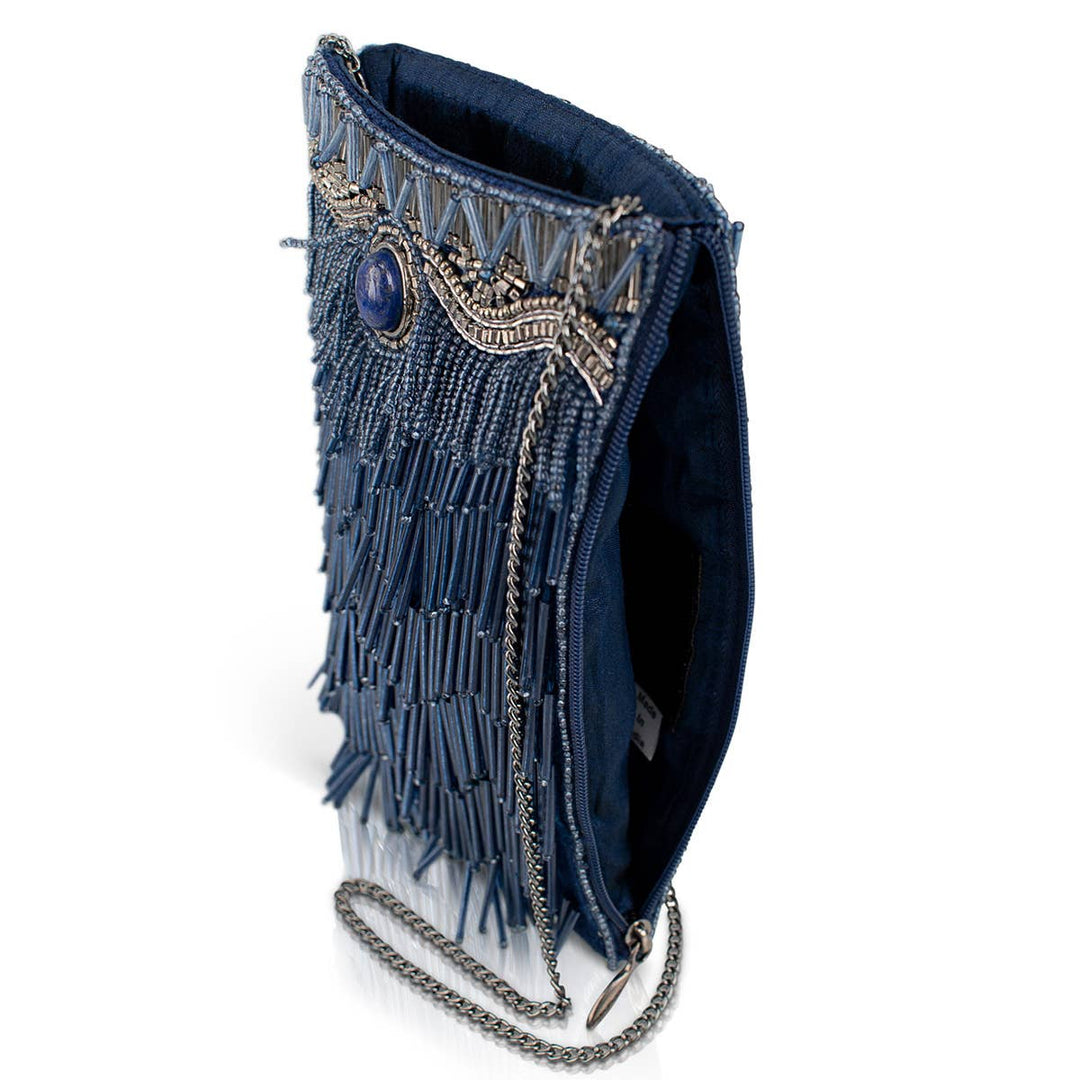 True Blue Precious Stone with Fringe Crossbody Phone Handbag