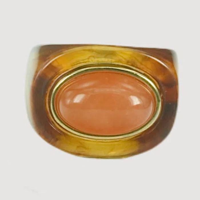 Block Ring - Tortoise Shell w/ Orange Quartz