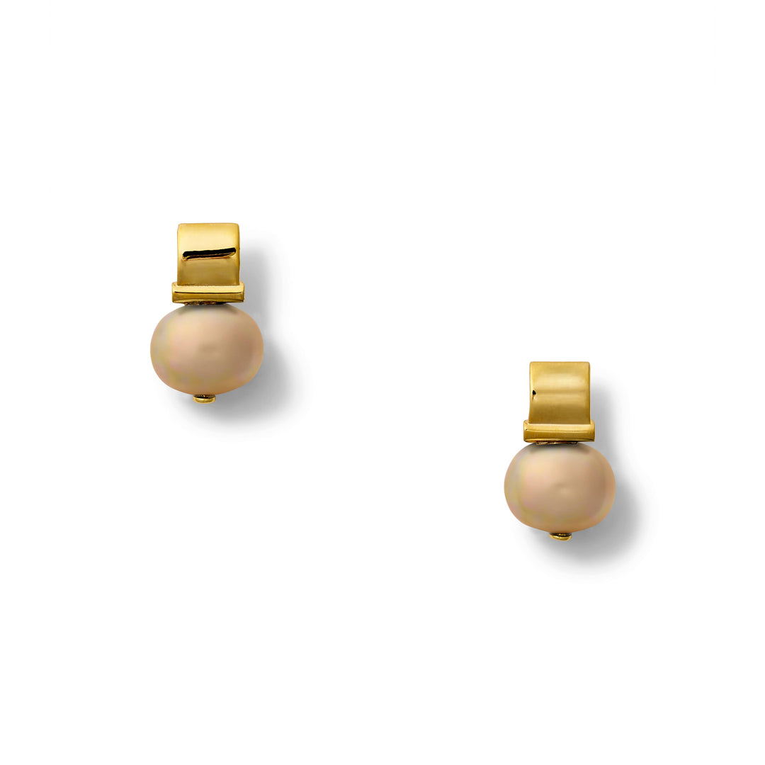 Petite +Sweet Smooth Pebble Pearl Post Earrings - Gold/Grey
