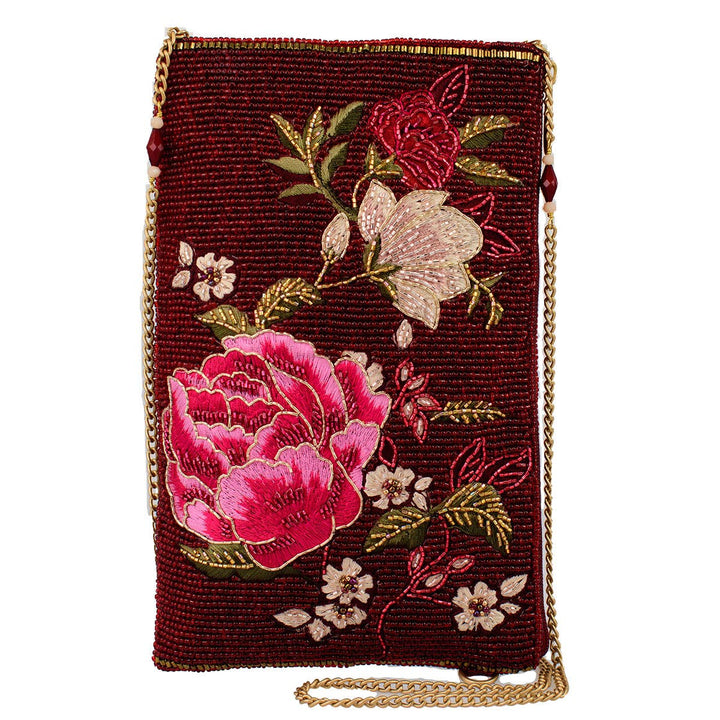 Eastern Bloom Burgundy Floral Crossbody Phone Bag