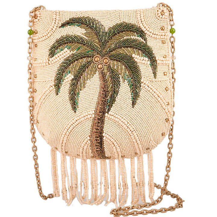Coconutty Palmtree and Beaded Fringe Crossbody Handbag