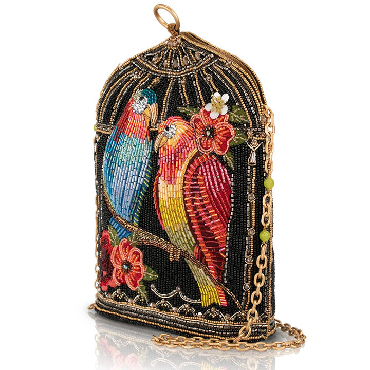 Beak to Beak beaded parrots in birdcage