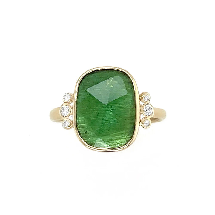 14k Kelly Green Tourmaline with Diamonds Ring