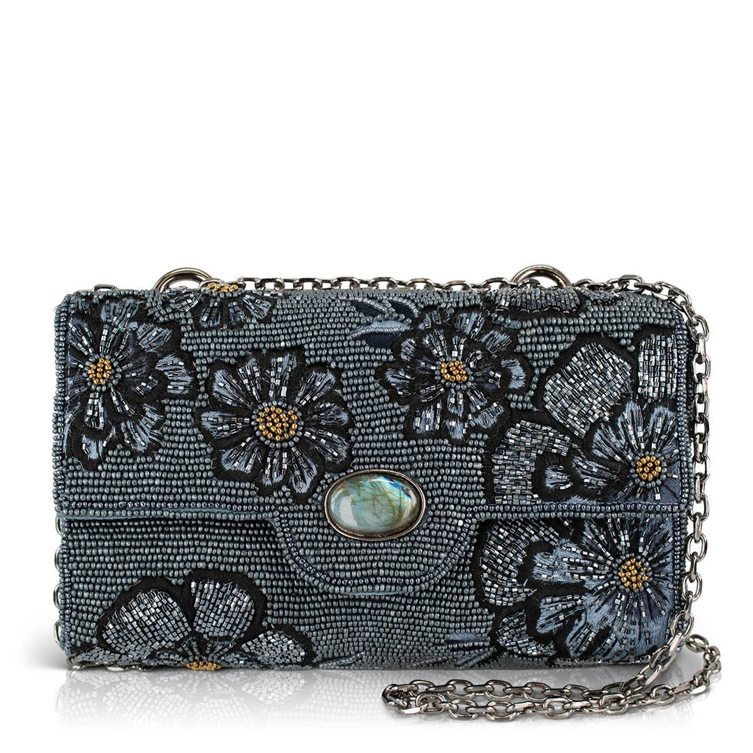 Azure blue beaded flowers crossbody bag