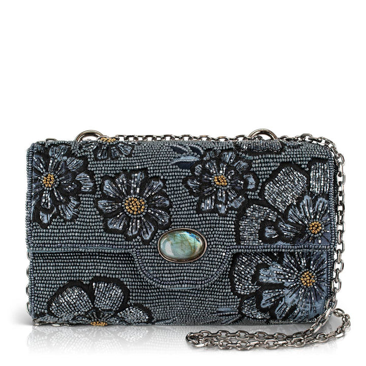 Azure blue beaded flowers crossbody bag