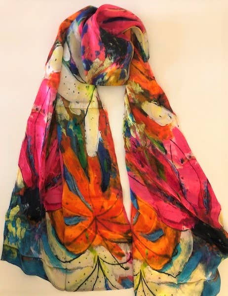 Lilies and Echinacea Silk Scarf