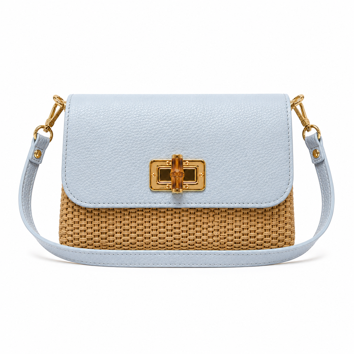 Leather Bamboo Clasp & Raffia Crossbody Bag