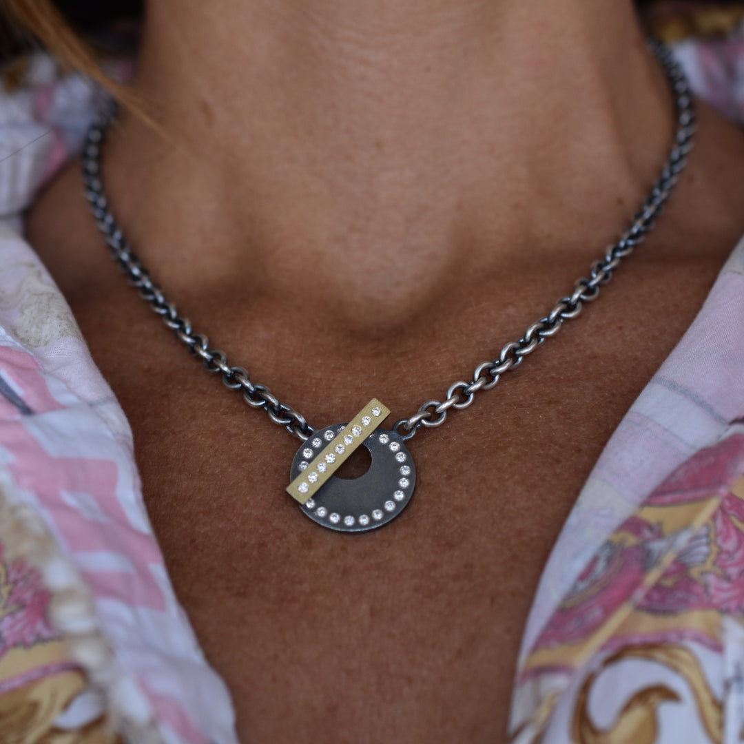 Claire Medium Toggle Necklace - Silver w/ Gold Bar