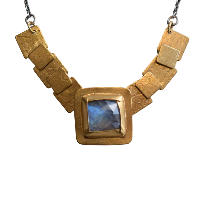 Square Pivot Necklace ~ Rainbow Moonstone