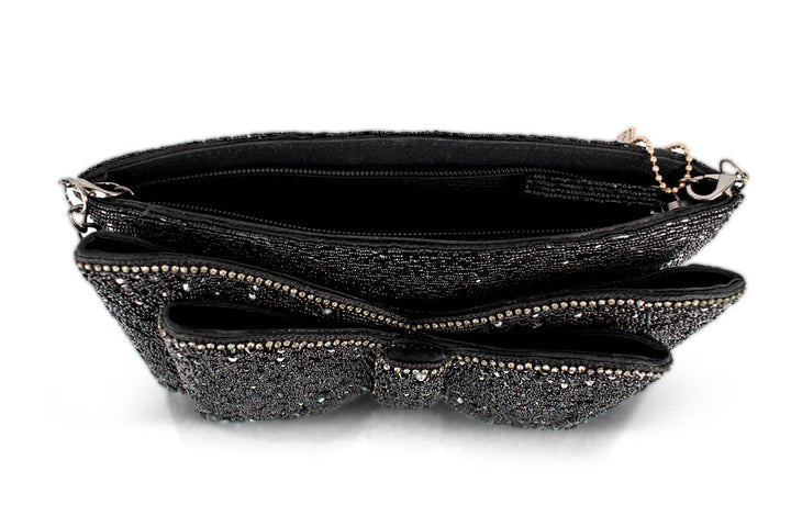 Bow Chic Sparkly Black Clutch