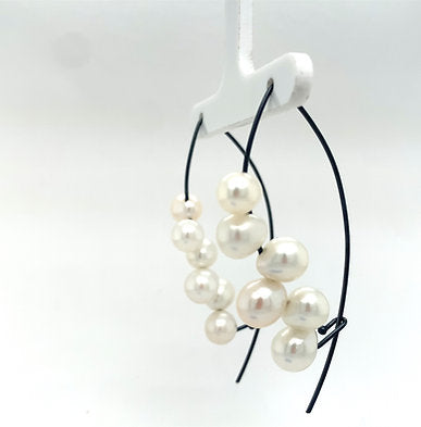 Pearl Sling Earrings in Oxidized Sterling