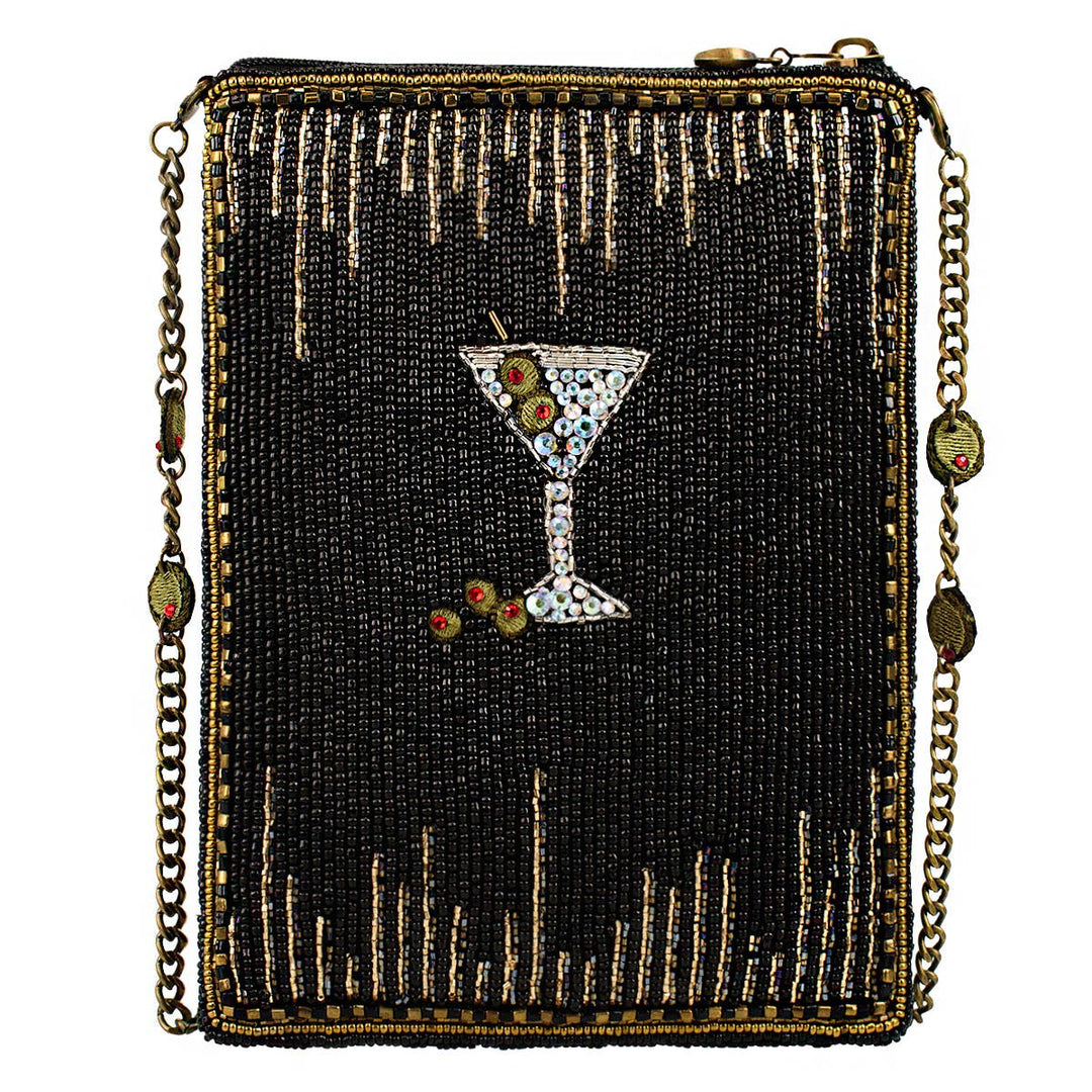 Sip Happens Black and Diamond Beaded Martini Crossbody