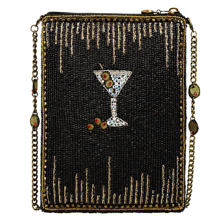 Sip Happens Black and Diamond Beaded Martini Crossbody
