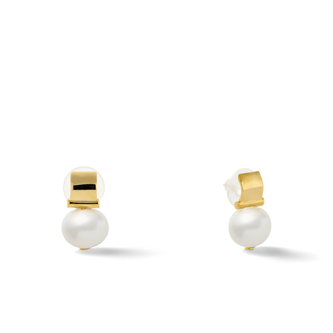 Petite +Sweet Smooth Pebble Pearl Post Earrings - Gold/Grey