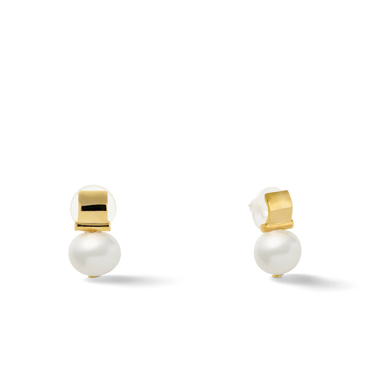Petite +Sweet Smooth Pebble Pearl Post Earrings - Gold/Grey