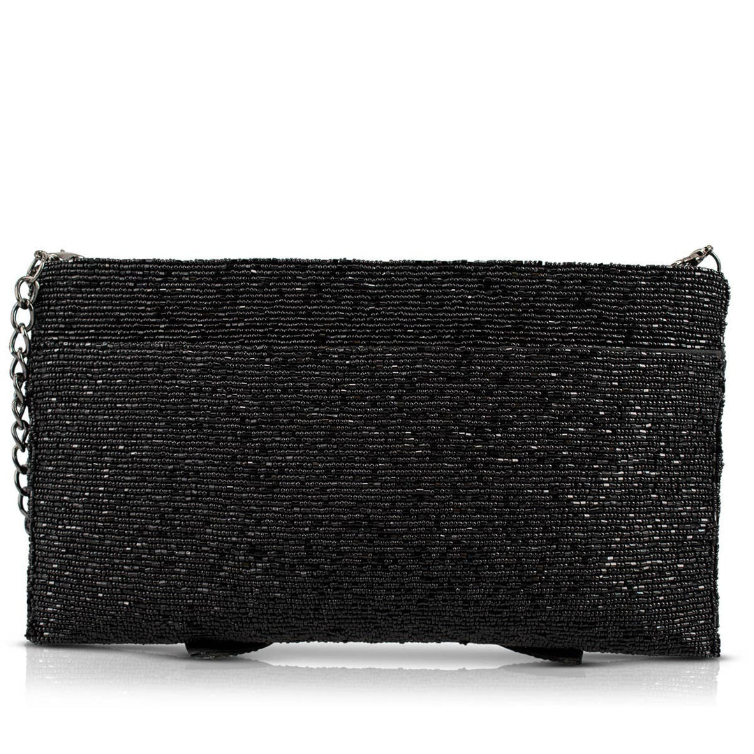 Bow Chic Sparkly Black Clutch
