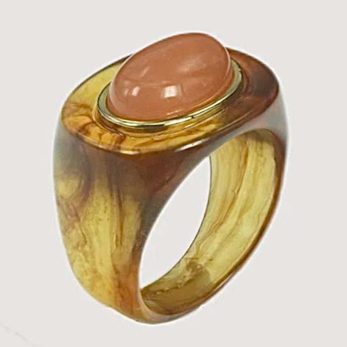 Block Ring - Tortoise Shell w/ Orange Quartz