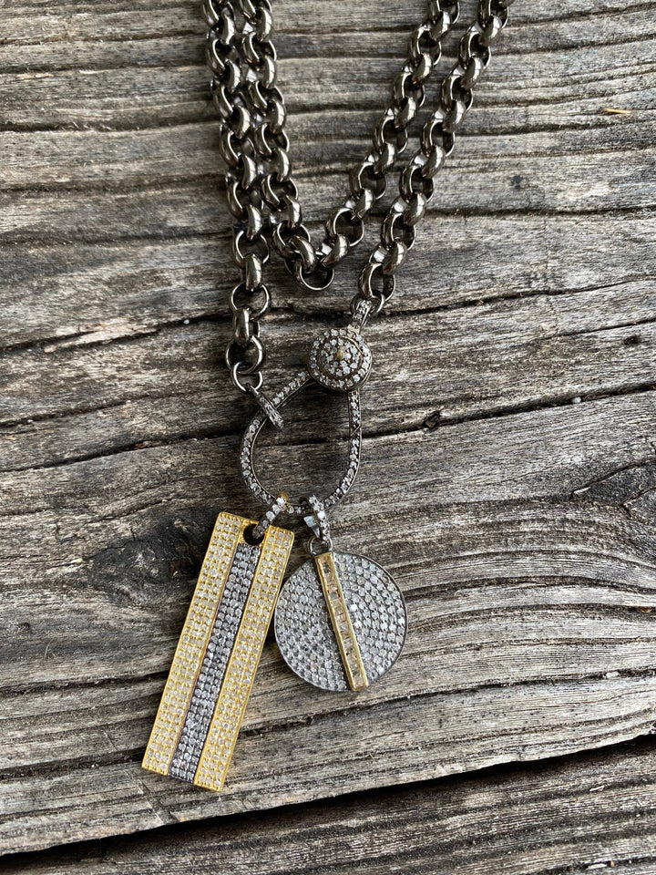Silver and Gold Pave Diamond Rectangular Dog Tag