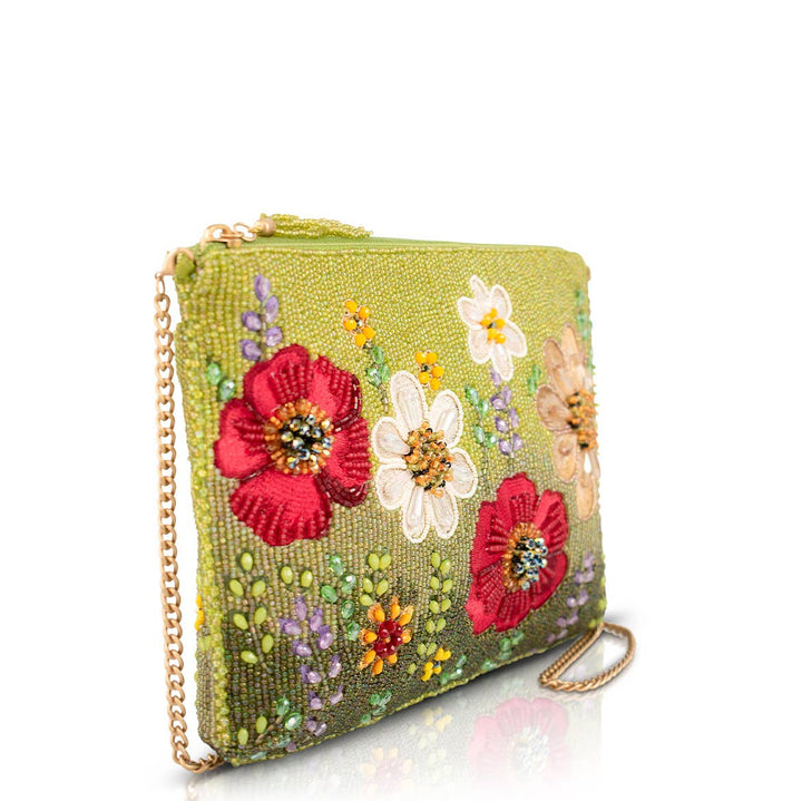 Day In The Park Floral Beaded Crossbody Handbag