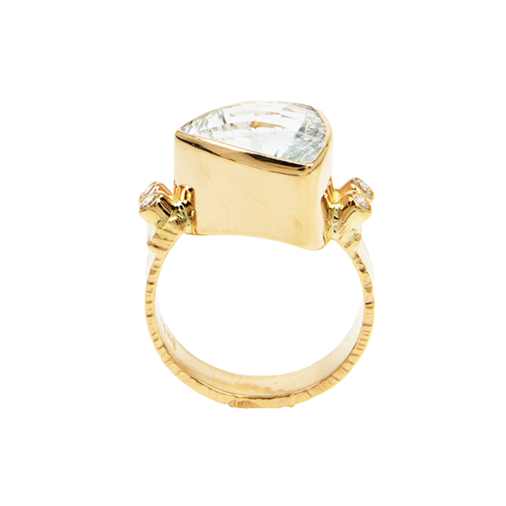 Ice Aquamarine and Diamond Faceted Ring