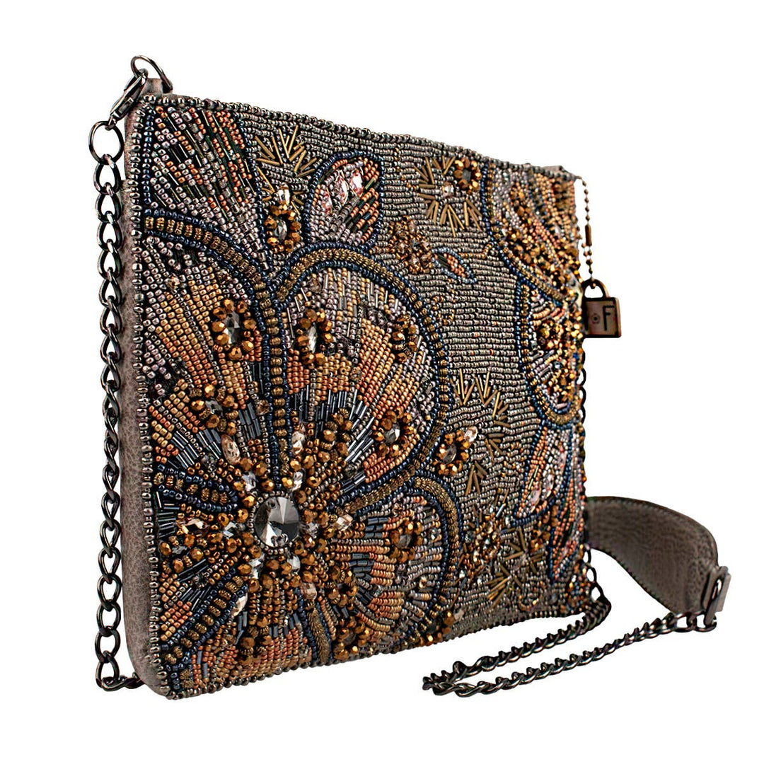 Bling It On Pewter And Gold Large Floral Beaded Crossbody