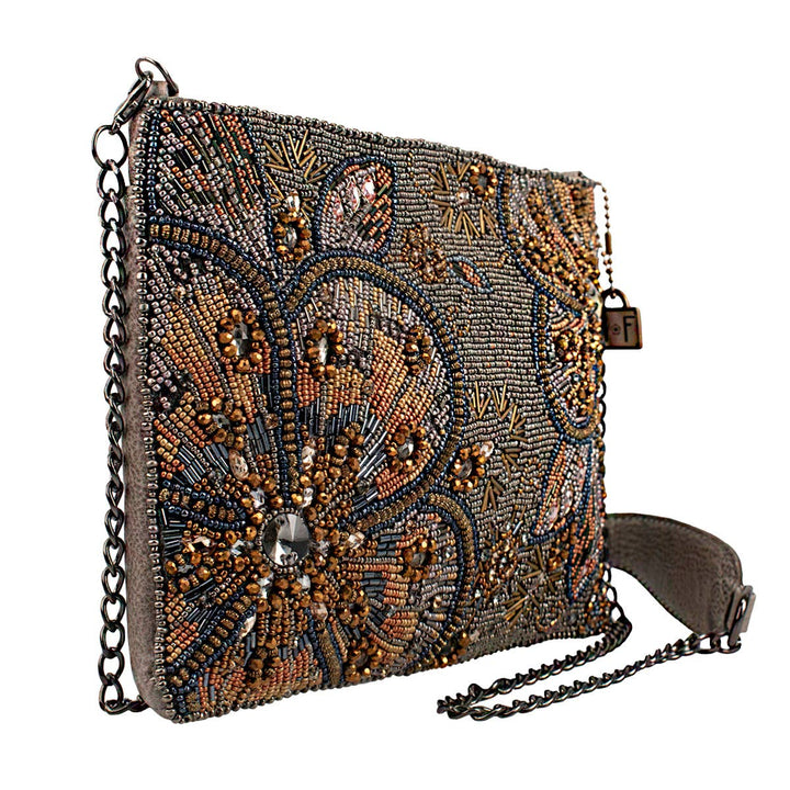 Bling It On Pewter And Gold Large Floral Beaded Crossbody