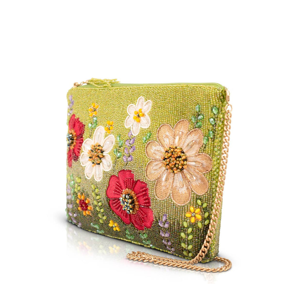 Day In The Park Floral Beaded Crossbody Handbag