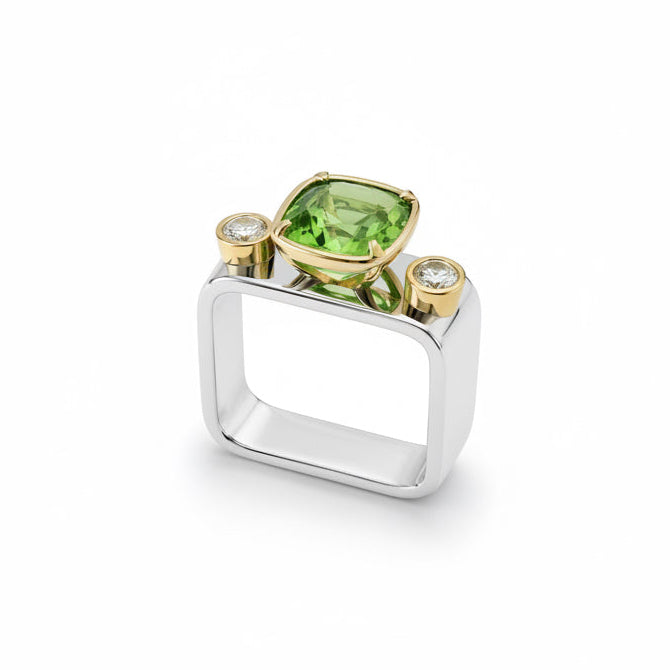 Peridot Captured Gem Square Ring