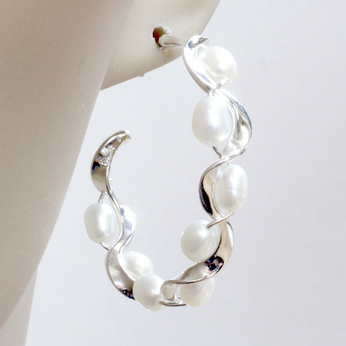 Ruffle Pearl Hoops