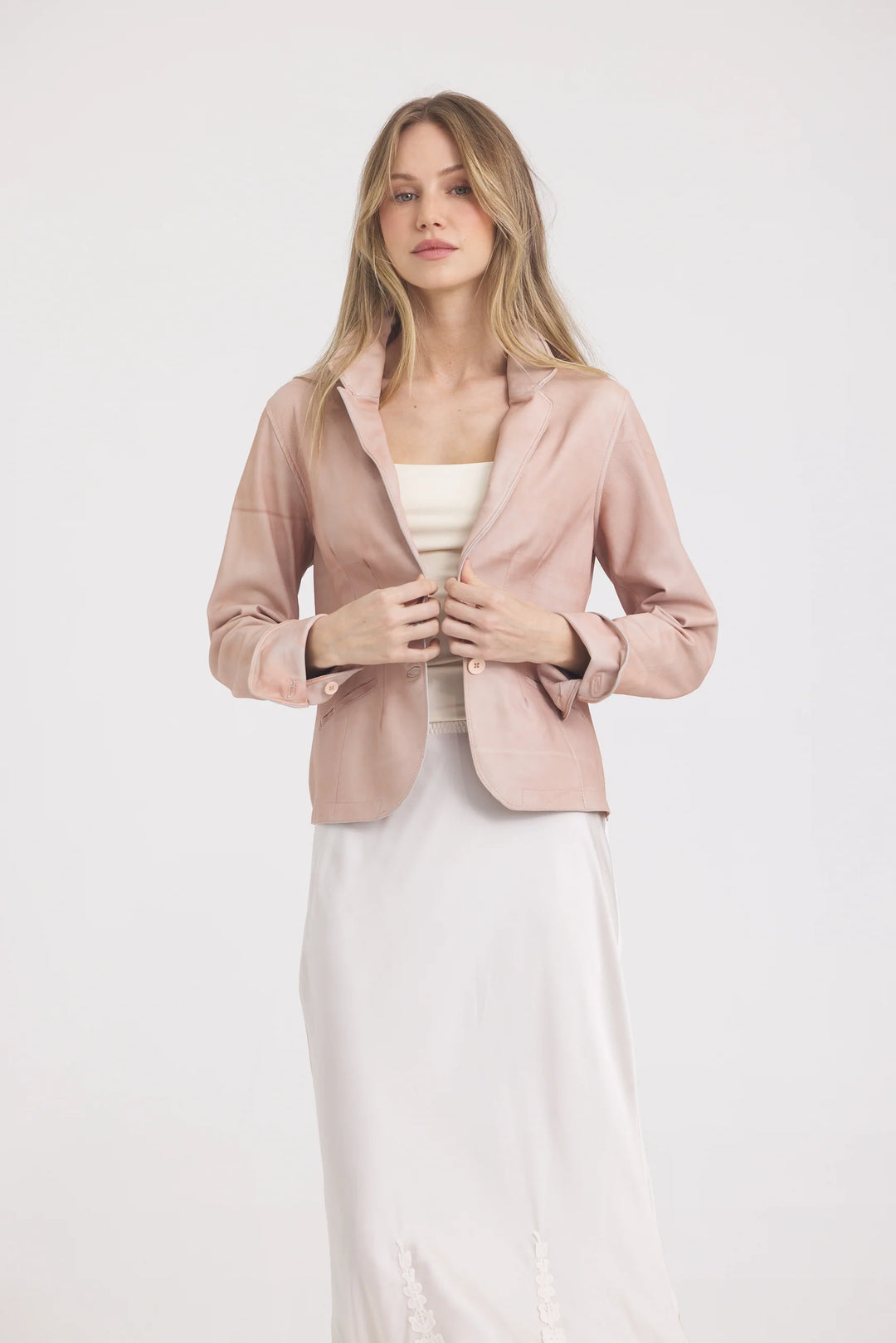 Amelia Patina Leather Jacket - Pink