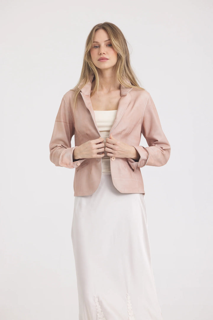 Amelia Patina Leather Jacket - Pink