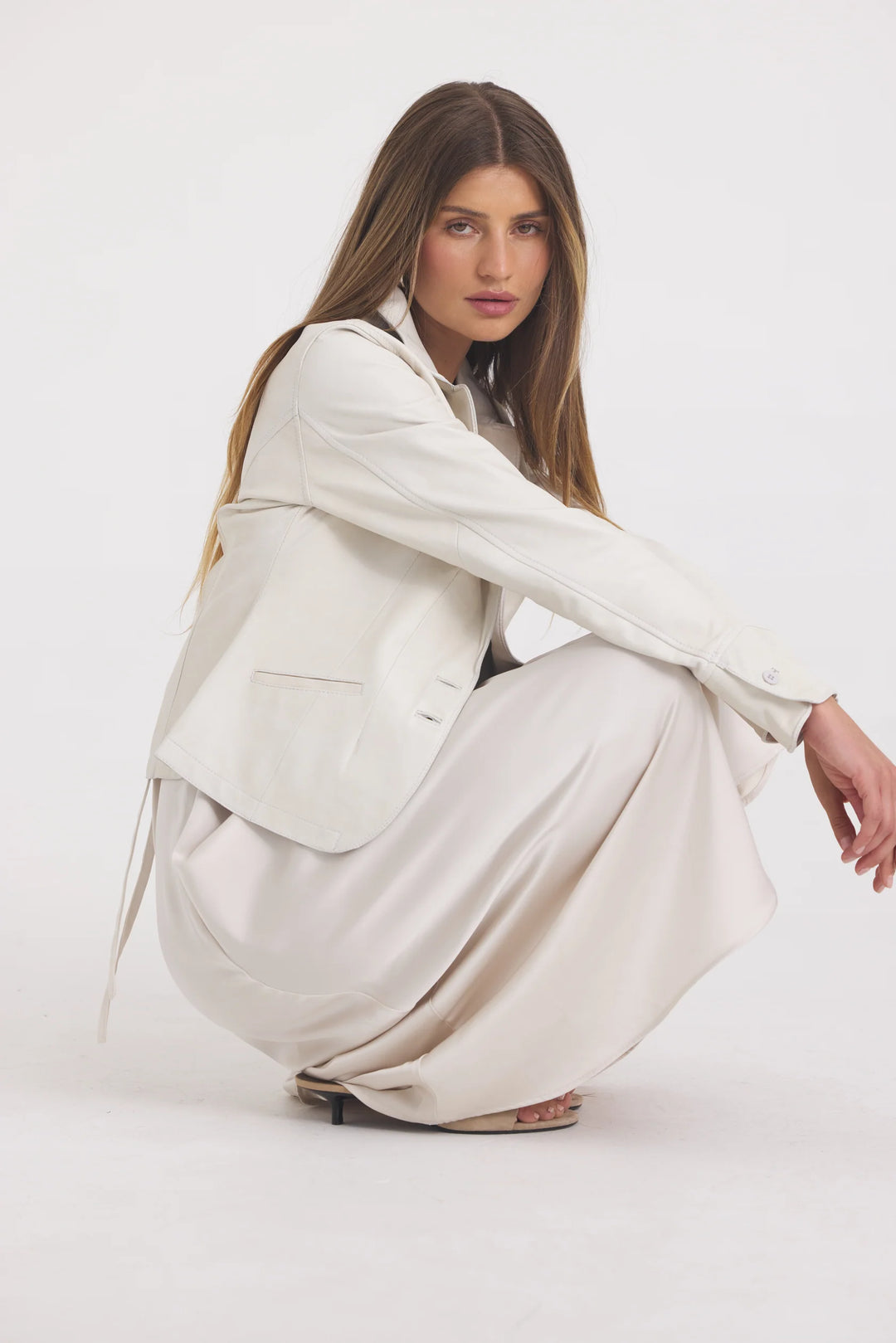 Amelia Patina Leather Jacket - Talc