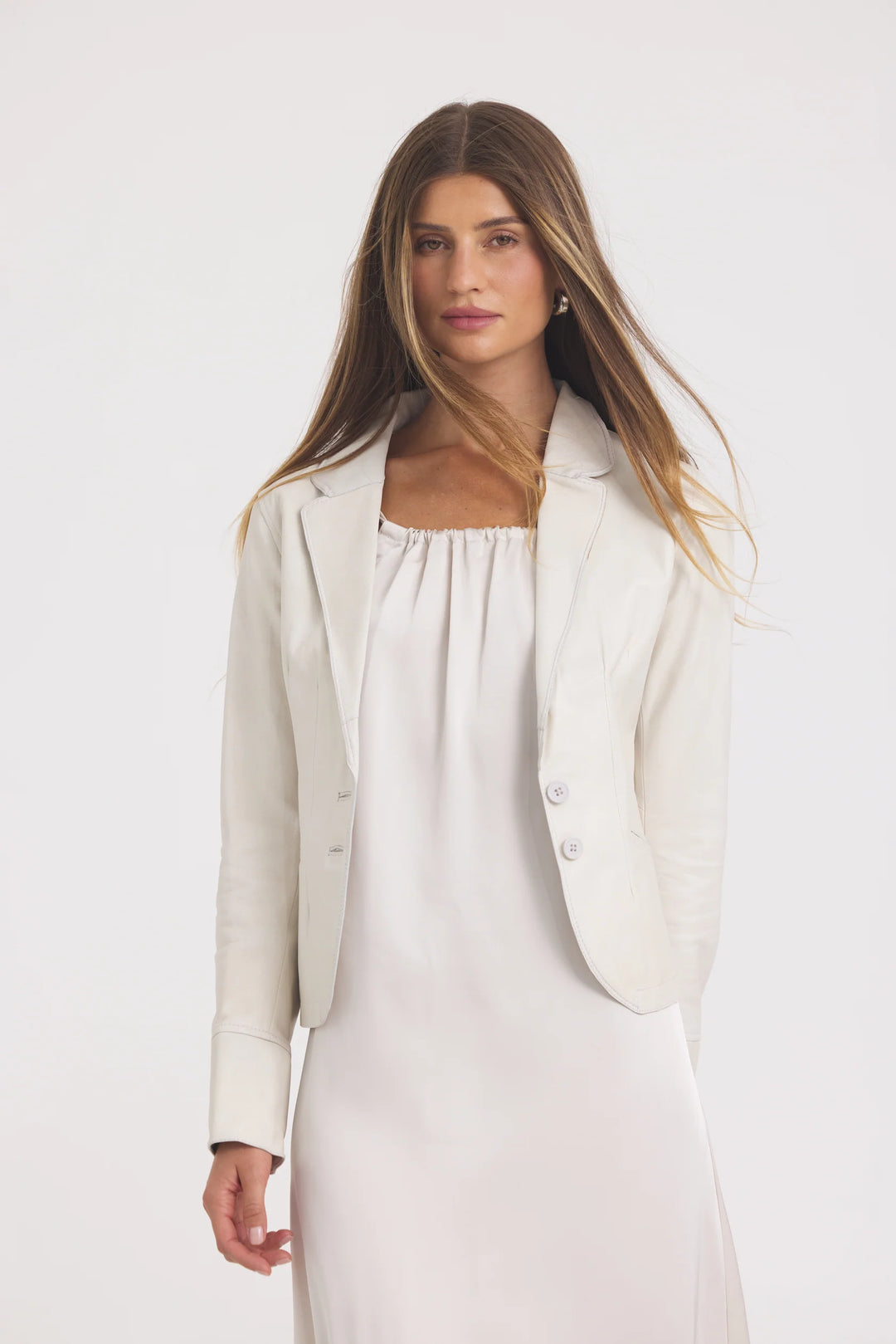 Amelia Patina Leather Jacket - Talc