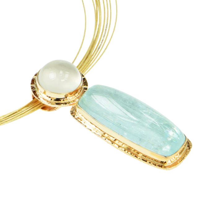 Afghan Aquamarine & Catseye Moonstone Pendant